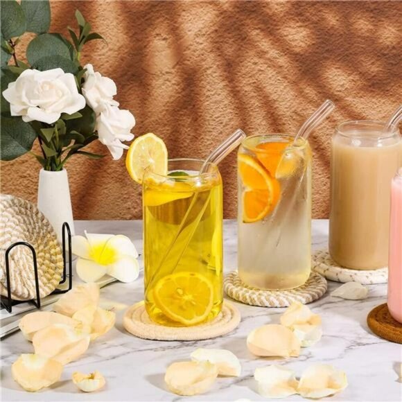 8 Pcs Cotton Drink Coasters with Holder Absorbent Minimalist Home Decor 4.3” - Picture 6 of 8